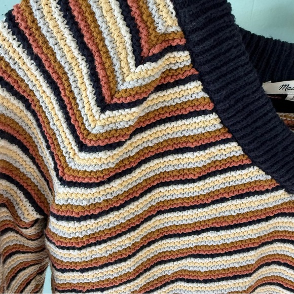Madewell Arden Striped V-Neck Chunky Knit Sweater Yellow Navy Size Small - Picture 2 of 5
